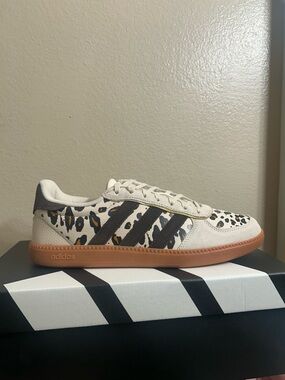 adidas Cream and Brown Leopard Print Court Sneaker